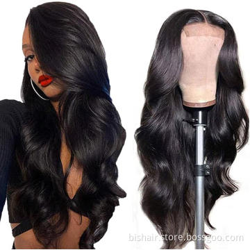 BIS Brazilian Nature Wave Lace Front 4*4 Swiss Lace 100% Human Hair Wig for African American Women's Long Wavy Wig